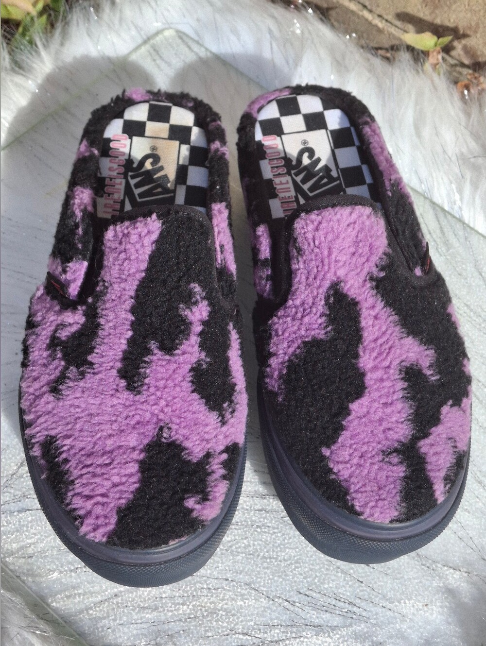 Vans x IRENEISGOOD Purple Black Fuzzy Platform Mule Slip-On Shoe Size 6 READ